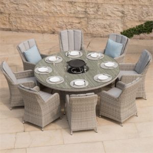 Oxford Venice 8 Seater Round Dining Set with Fire Pit & Lazy Susan