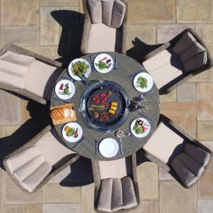 Winchester Venice 6 Seater Round Dining Set with Fire Pit & Lazy Susan
