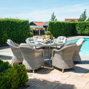 Oxford Heritage 6 Seater Round Dining Set with Fire Pit & Lazy Susan