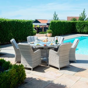 Oxford Venice 6 Seater Round Dining Set with Fire Pit & Lazy Susan